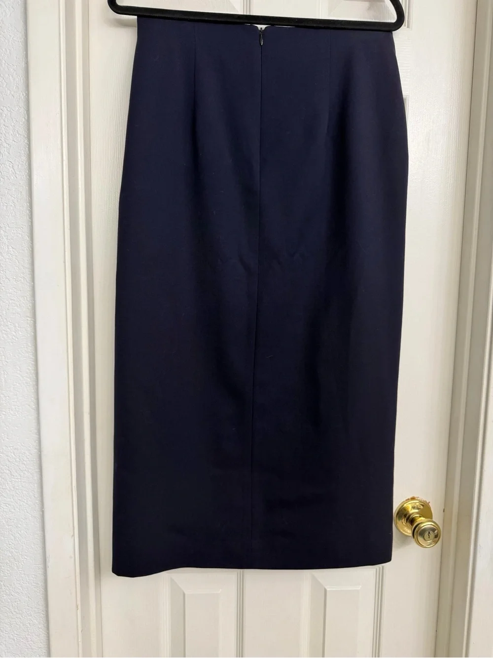 7117 Jones New York Women Navy Worsted Wool Midi Pencil Skirt Lined Slit Zip 12